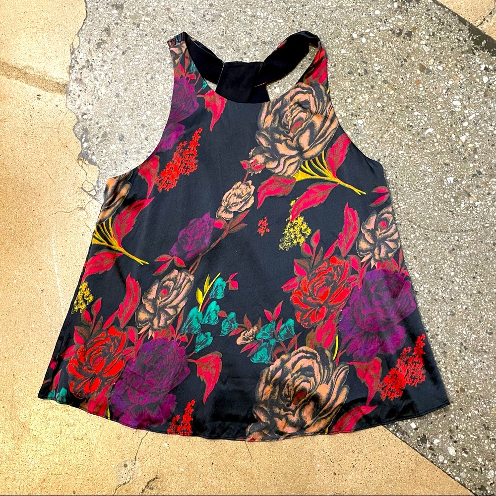 dark Floral Alice and Olivia tank silk/ spandex